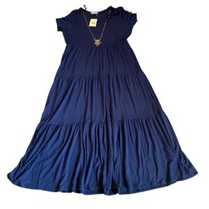 Chic Navy Blue Tiered Kids Dress